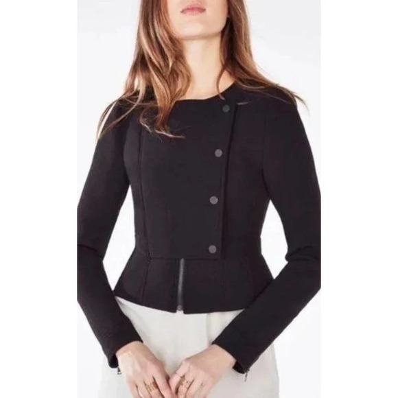 Bcbgmaxazria Jaymes Peplum Blazer Moto Jacket Black - Picture 3 of 7